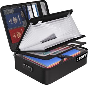 ENGPOW 5200℉ Fireproof File Organizer Bag with 13 Pocket Accordion File Folder,Document Organizer Box with Lock&Labels,Multi-Layer Portable Home Travel Safe Storage Box for Important Documents,Files